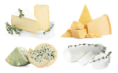 Different kinds of cheese isolated on white, set