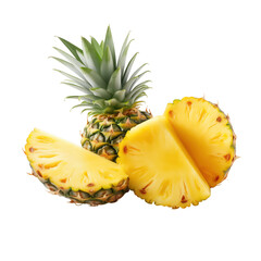 Ripe Pineapple and Pineapple Slices isolated on transparent background Remove png