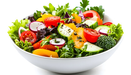 Vibrant and Fresh Salad Bowl with Colorful Vegetables on Isolated White Background