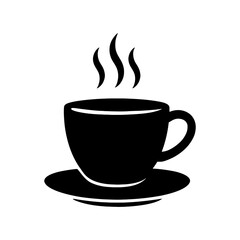 Fototapeta premium Black silhouette of a steaming coffee cup and saucer