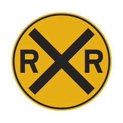 Obraz premium railroad crossing warning sign in yellow circle with black r and cross