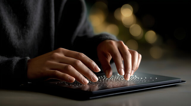A person reading Braille on an accessible device
