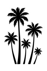 Silhouette of a cluster of palm trees on a white background