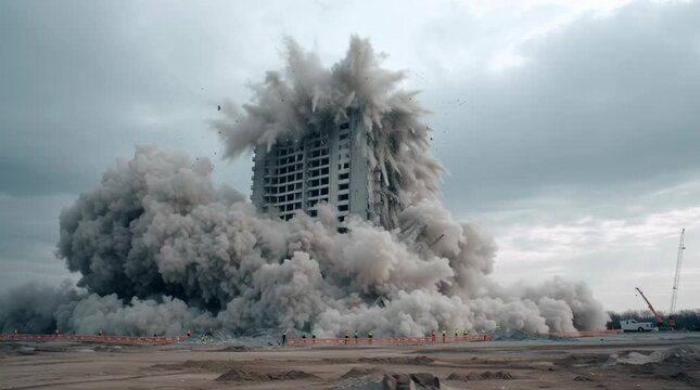 Massive Building Implosion Caught Mid-Collapse With Towering Dust Plumes and Crumbling Concrete Walls