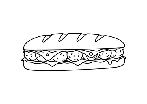 black and white sandwich with meatballs clip art preview