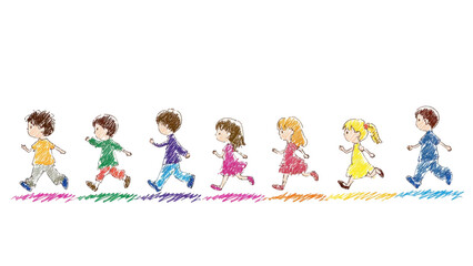 Children Running and Playing Outdoors in Colorful Clothing