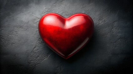 Fototapeta premium A vibrant red, glossy heart symbol representing love and passion, set against a dark, textured background with dramatic lighting