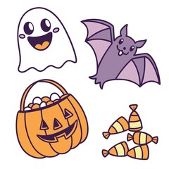 Fototapeta premium cute-halloween-sticker-pack---pumpkin--ghost--bat- (1)