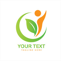 Happy person with leaf, health, wellness, and natural life vector logo