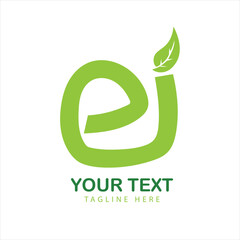 Letter E with leaf logo, eco-friendly nature vector icon design