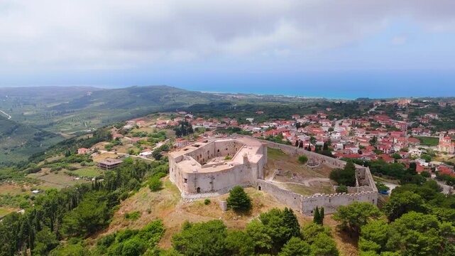 Aerial images of the French fortress of Chlemoutsi in the Peloponnese, Greece