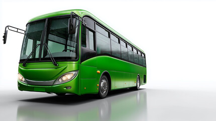 A green bus on a white background with soft lighting