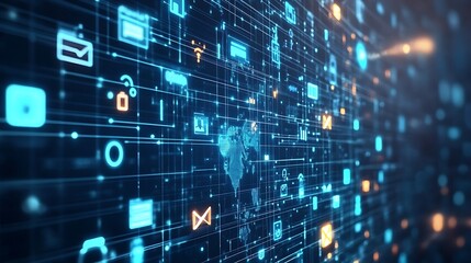 Fototapeta premium Futuristic data network illustrating digital world connection and information flow technological advancement photo