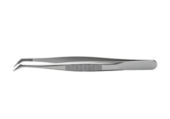 Close-up view of a pair of metallic tweezers.
