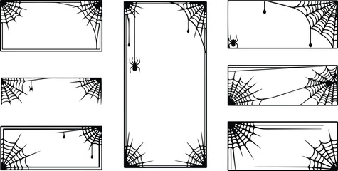  collection of halloweenthemed rectangular frames and borders decorated with intricate spiderwebs in the corners, isolated on white background vector illustration