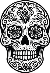 Fototapeta premium Sugar skull vector black silhouette print design