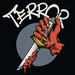 Hand Gripping Bloodied Knife for streetwear illustration