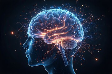 Human Brain with Neural Connections and Energy Sparks