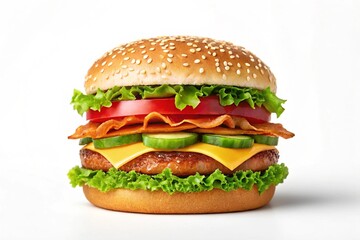 Generated title for High Quality Close Up of Vegetable Burger with Lettuce Tomato Cheese and Bacon Isolated on White_upscaled.jpg