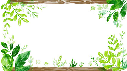 Naklejka premium Elegant Green Botanical Frame on Rustic Wooden Background