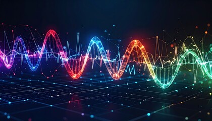 Vibrant Spectrum Waveform Display Illustrating Digital Audio Frequencies and Sound Data Visualization