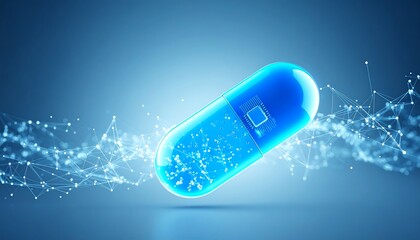 Futuristic smart pill concept with an internal microchip, representing digital healthcare and advanced medical technology innovation