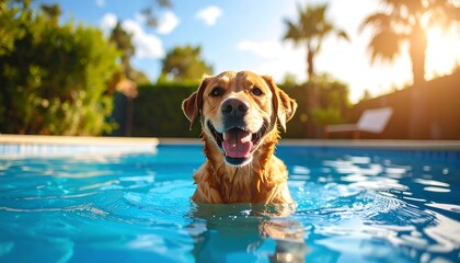 Happy dog in a pool