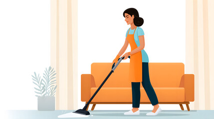 Home Harmony: A diligent person engaged in the activity of vacuuming, creating a tidy and inviting interior space.