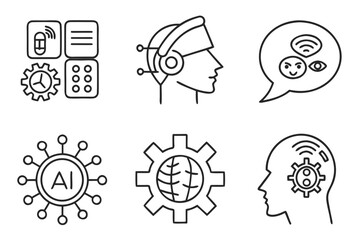 AI Technology Line Icons &ndash; Clean Smart Interface Vector Bundle