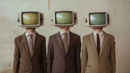 A Surreal Concept That Explores the Profound Impact of Technology on Human Identity Expressed Through TV Head Figures