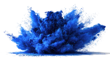 Dynamic blue powder explosion captured in mid-air, creating a vibrant and energetic visual effect.