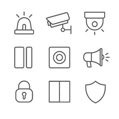 Monochrome security system icons with linear design on gradient background