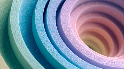 Concentric rings of pastel colored foam material abstract background