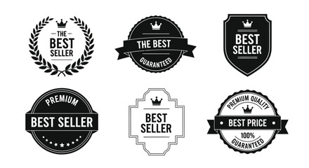 Obraz premium Black and white award seals with crowns and text badge best seller premium quality