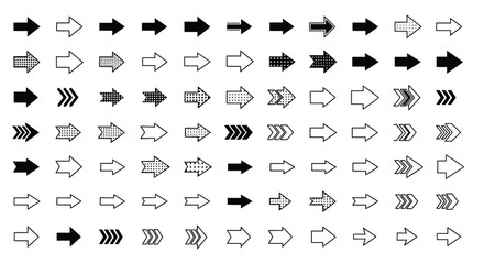 Naklejka premium Collection of directional indicators with varied designs and fills arrow navigation