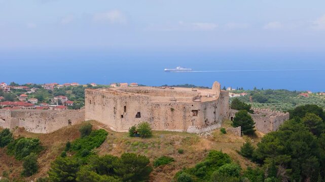Aerial images of the French fortress of Chlemoutsi in the Peloponnese, Greece
