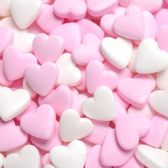 Fototapeta premium Heart-shaped candies in pastel colors (1)