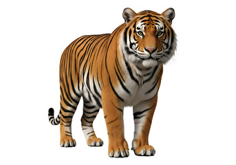 Naklejka premium Full view of a tiger on a black background.