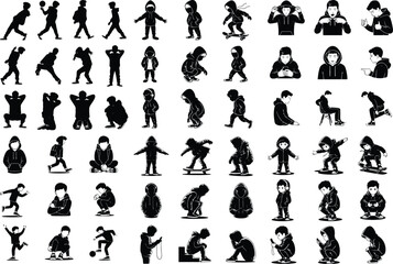 Boy in Hoodie & Sneakers Icon Silhouette Set Urban Teen Style Silhouette – Hoodie and Sneakers Vector Icons

