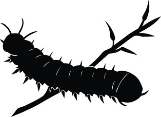 Caterpillar Crawling on Twig Silhouette | Forest Bug Path Icon