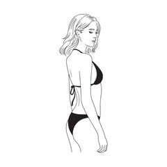 girl in black dress. bikini lady silhouette vector