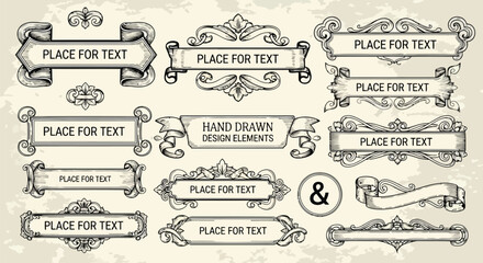 Fototapeta premium Ornate decorative banners and scrollwork elements vintage ornamental