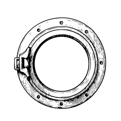 Vintage sketch of a round porthole with bolts and a locking mechanism  