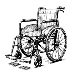 Vintage sketch of a wheelchair with metal frame and wooden seat  