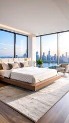 Obraz premium Modern bedroom with city views