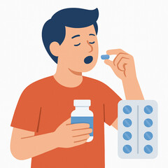 Man taking medicine or vitamins with a glass of water.