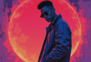 Trendy person in urban style against vibrant street art backdrop