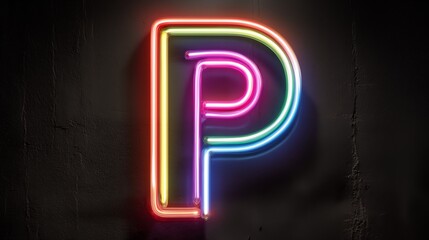 Neon Letter P on Wall with Rainbow Colors