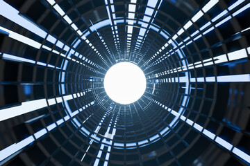 Futuristic Tunnel With Bright Light And Geometric Patterns