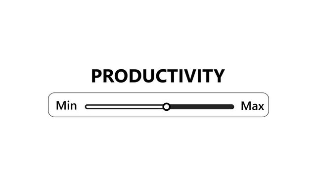 Productivity and efficiency concept. Businesswoman adjusting virtual slider from min to max, process to increase productivity and efficient. Progress bar and optimization in business operations.